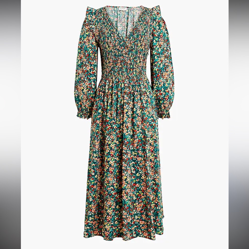 J. Crew V-Neck Smocked Midi Dress